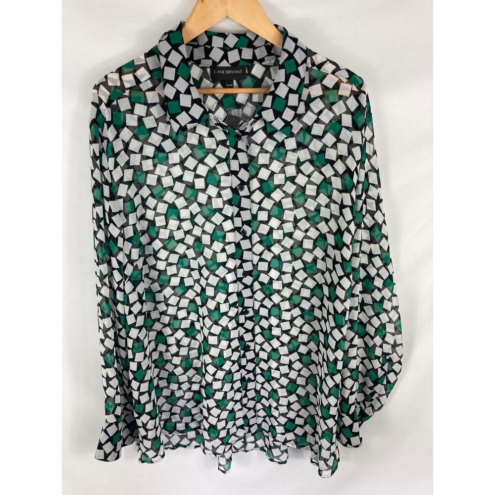 NWT Lane Bryant Patterned Semi Sheer Button Up Blouse Size 26/28